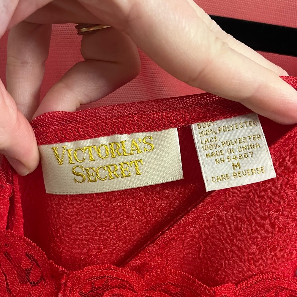 Victoria’s Secret Vintage Gold Label Red Satin Mesh Dress Size Medium - Picture 7 of 9